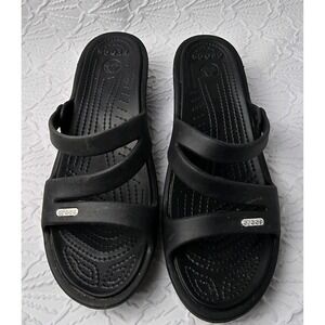 Crocs‎ Patricia Black Wedge Sandal Comfort Shoes Womens Size 11 EUC